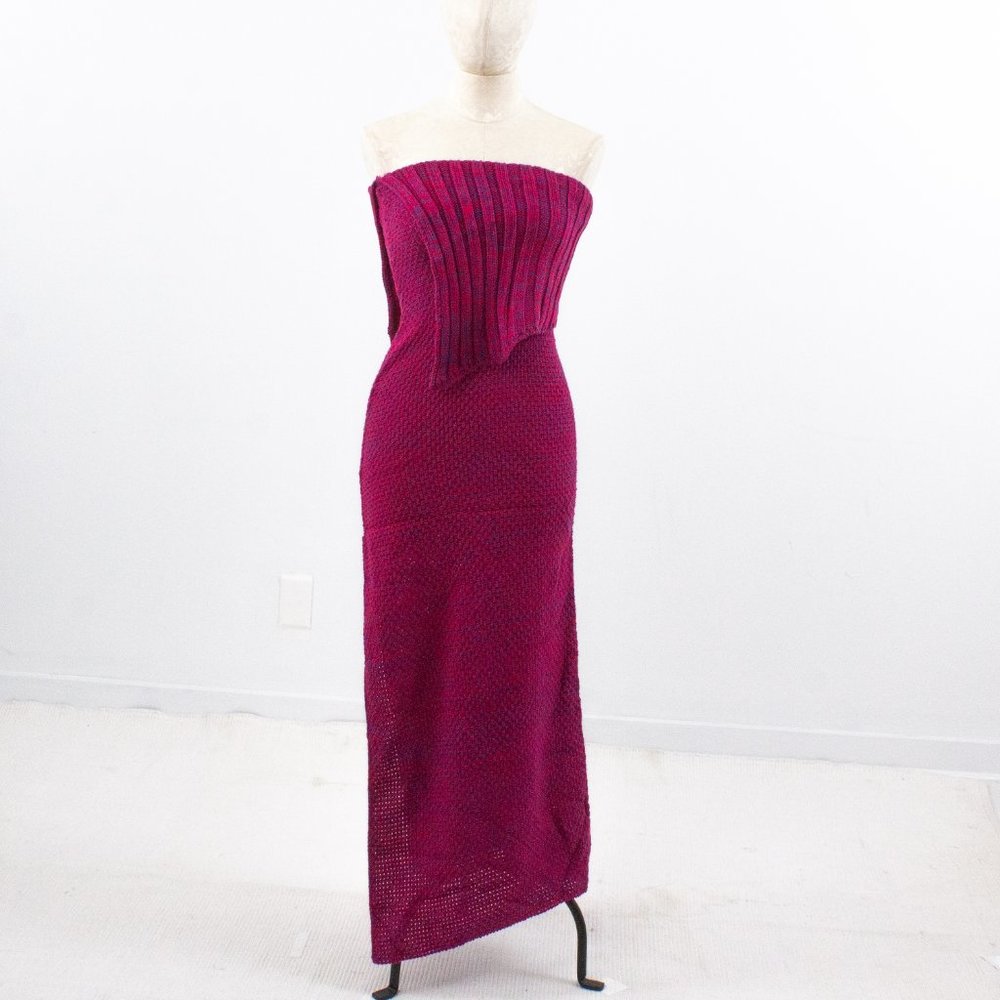 Vintage S Handknit Strapless Sweater Dress Pink - Picture 9 of 9